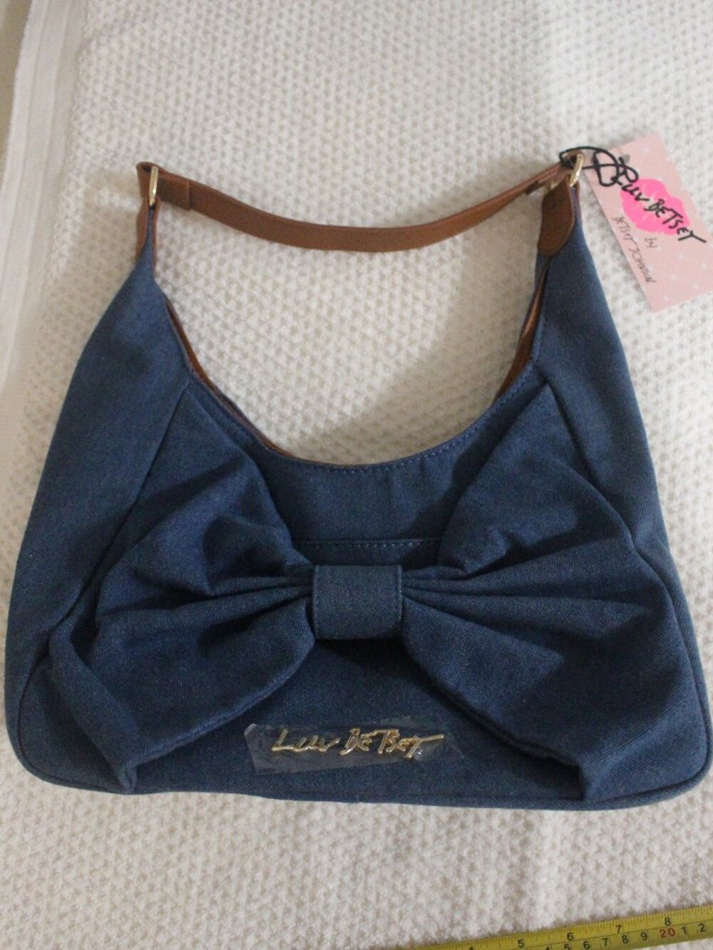 Luv Betsey Denim Oversized Bow Shoulder Bag